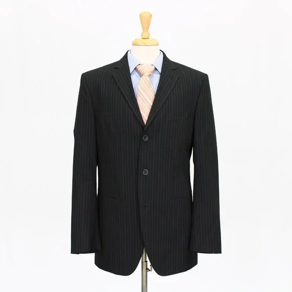J. Ferrar 40L 36x32 Black Striped 3-Button Suit R259